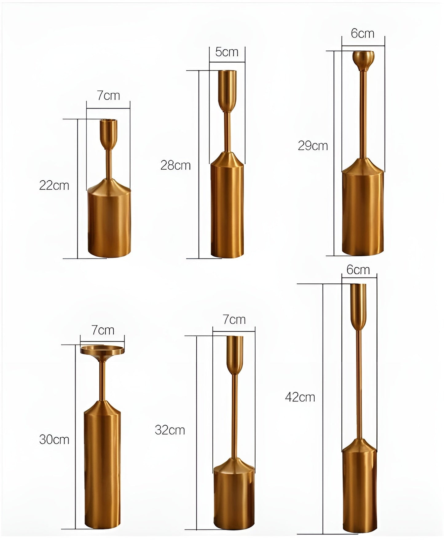 Luxury Metal Plated Gold Set of 6 Candle Holder