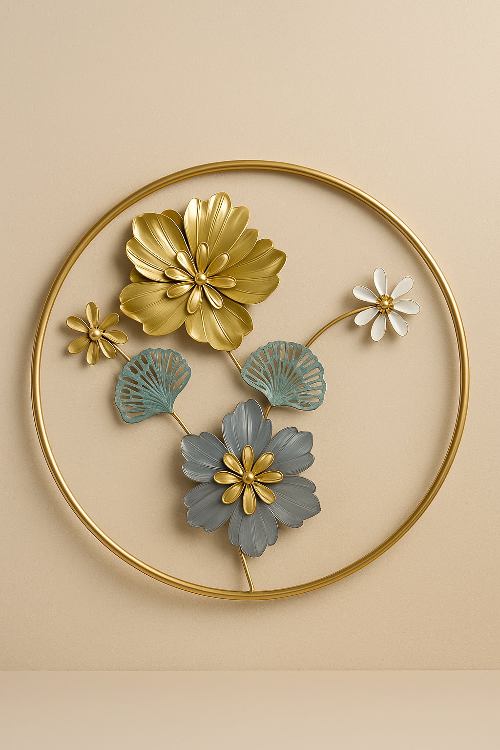 Elegant Golden Round Metal Frame with Floral