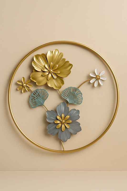 Elegant Golden Round Metal Frame with Floral