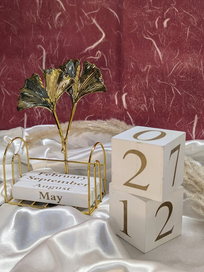 Golden Leaf Perpetual Desk Calendar