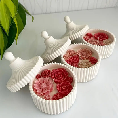 Scented Ceramic Pot Candle With Delicate Wax Flower Topping