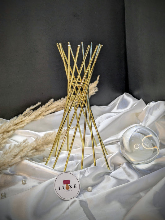 Crystal sphere with twisted gold stand