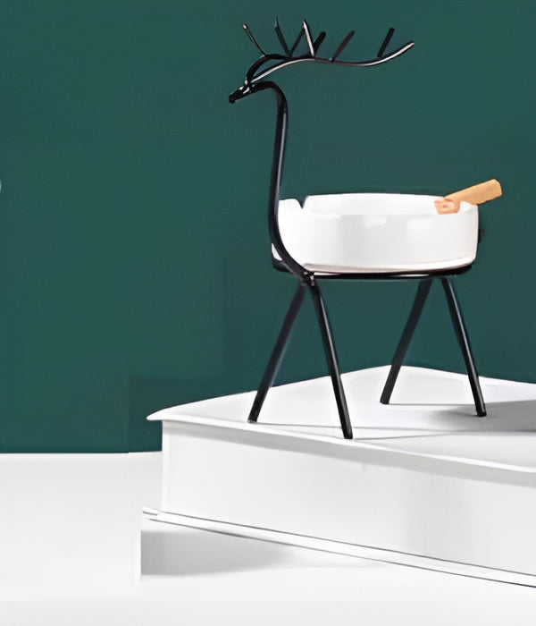 Elegant Deer-Shaped Ceramic Ashtray with Metal Stand