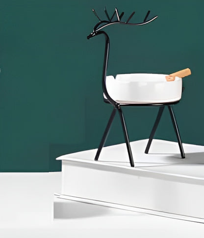 Elegant Deer-Shaped Ceramic Ashtray with Metal Stand
