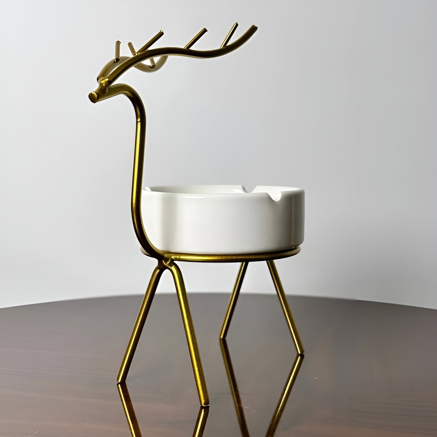 Elegant Deer-Shaped Ceramic Ashtray with Metal Stand