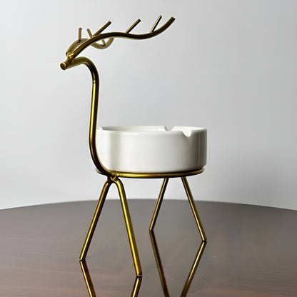 Elegant Deer-Shaped Ceramic Ashtray with Metal Stand