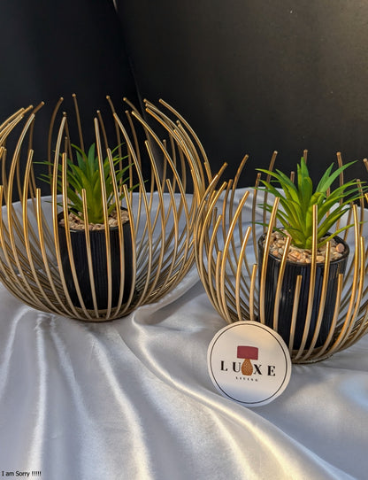 Imported Metallic Golden Globe Decor with Planter Inside