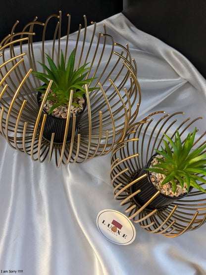 Imported Metallic Golden Globe Decor with Planter Inside